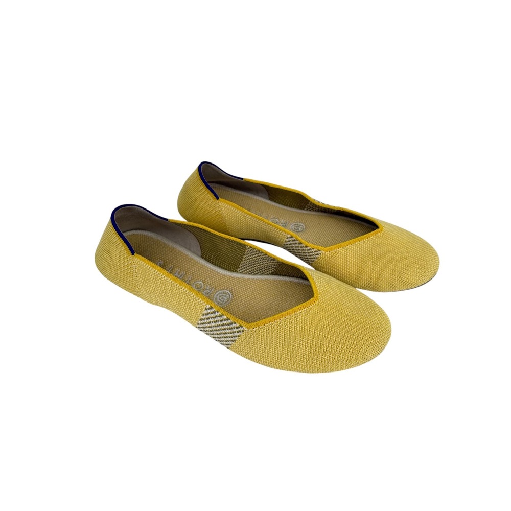 Rothy's The Flat Lemon Stripe Knit Slip on Ballet Flat Yellow Size 9.5 Washable